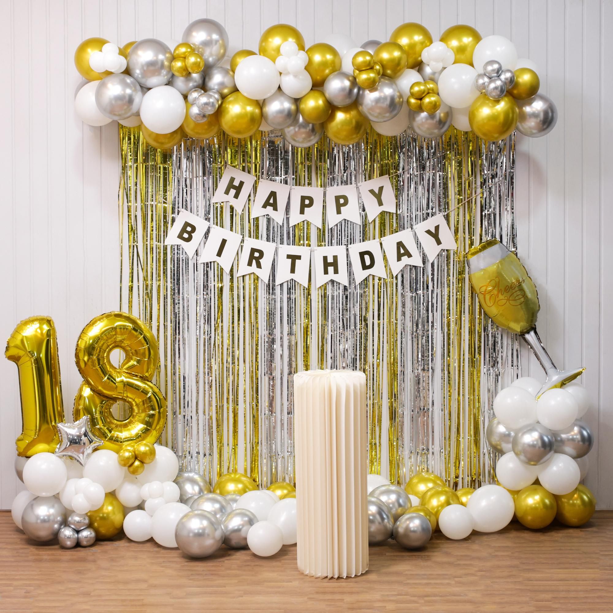 Metallic Silver and Gold balloon decor
