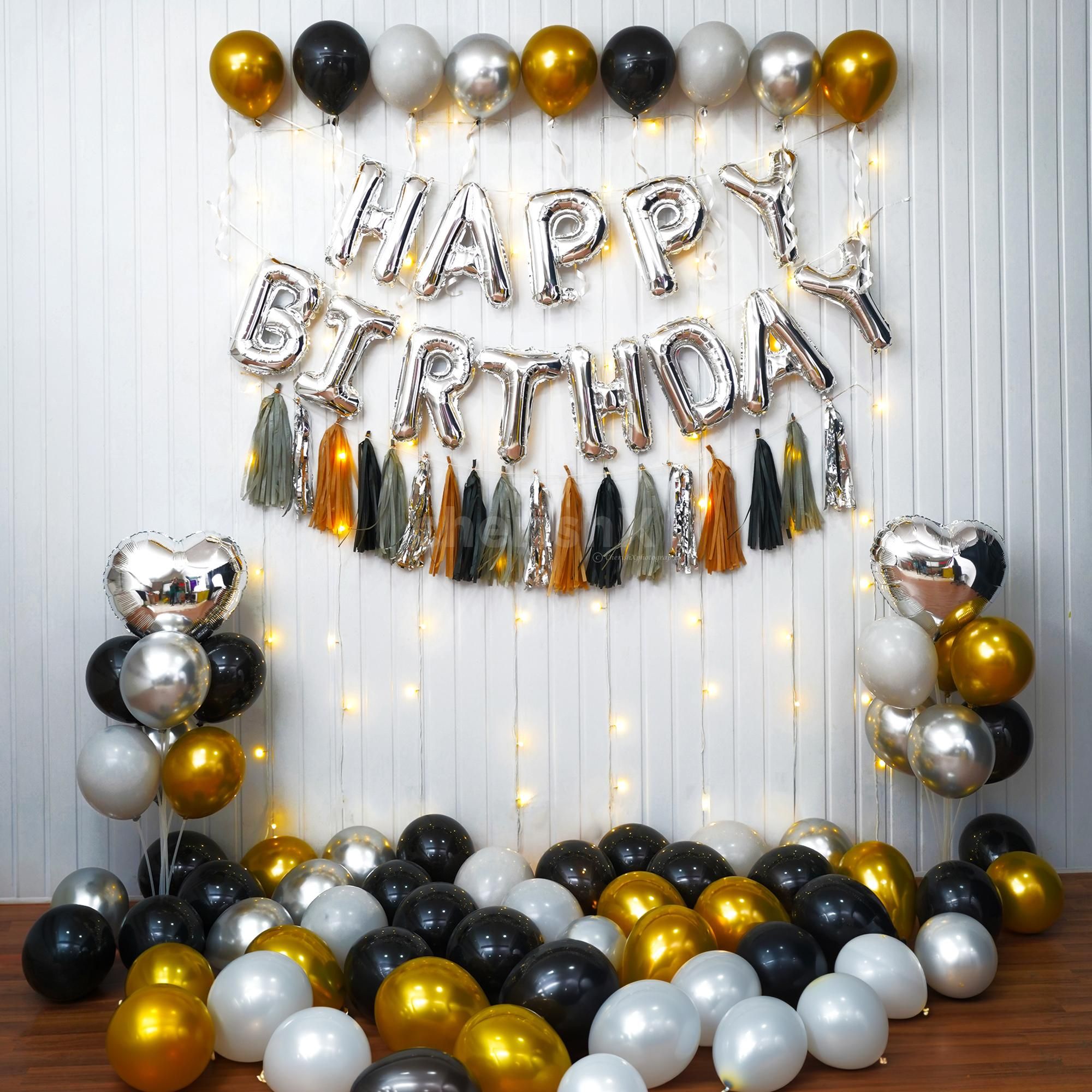 Silver,Gold foil balloon and tassel decor