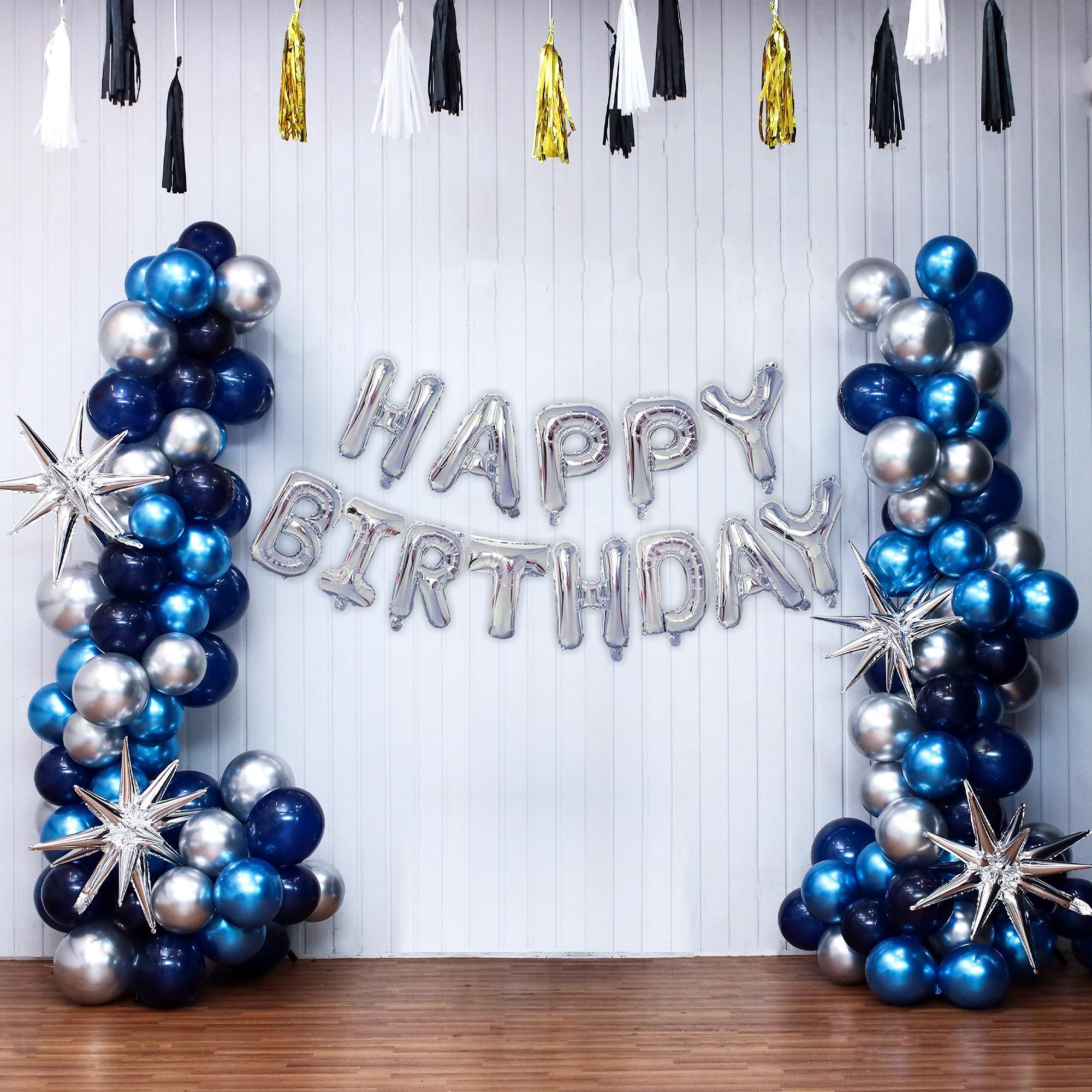 Blue chrome and corona balloon decor