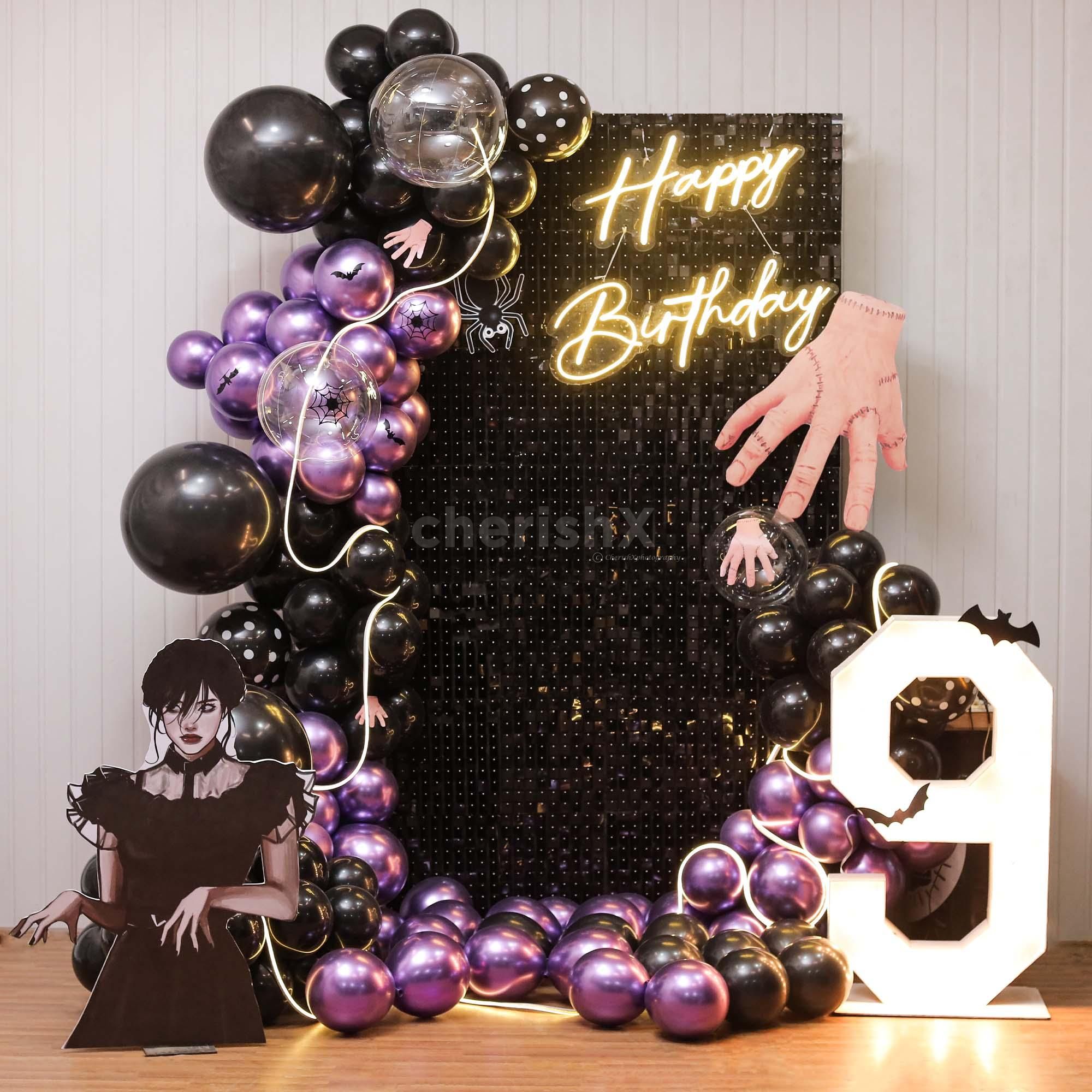 Black back drop with wednesday theme