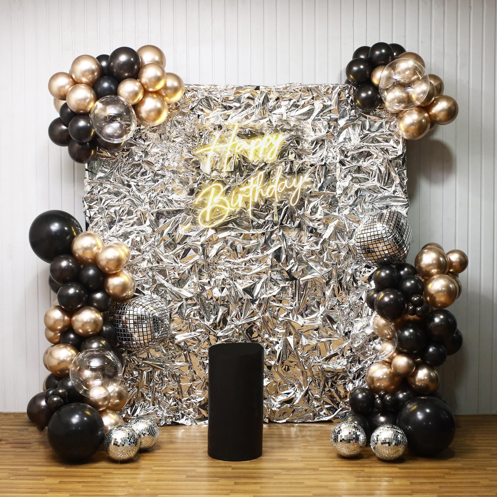 Premium silver crush panel with black and gold decor