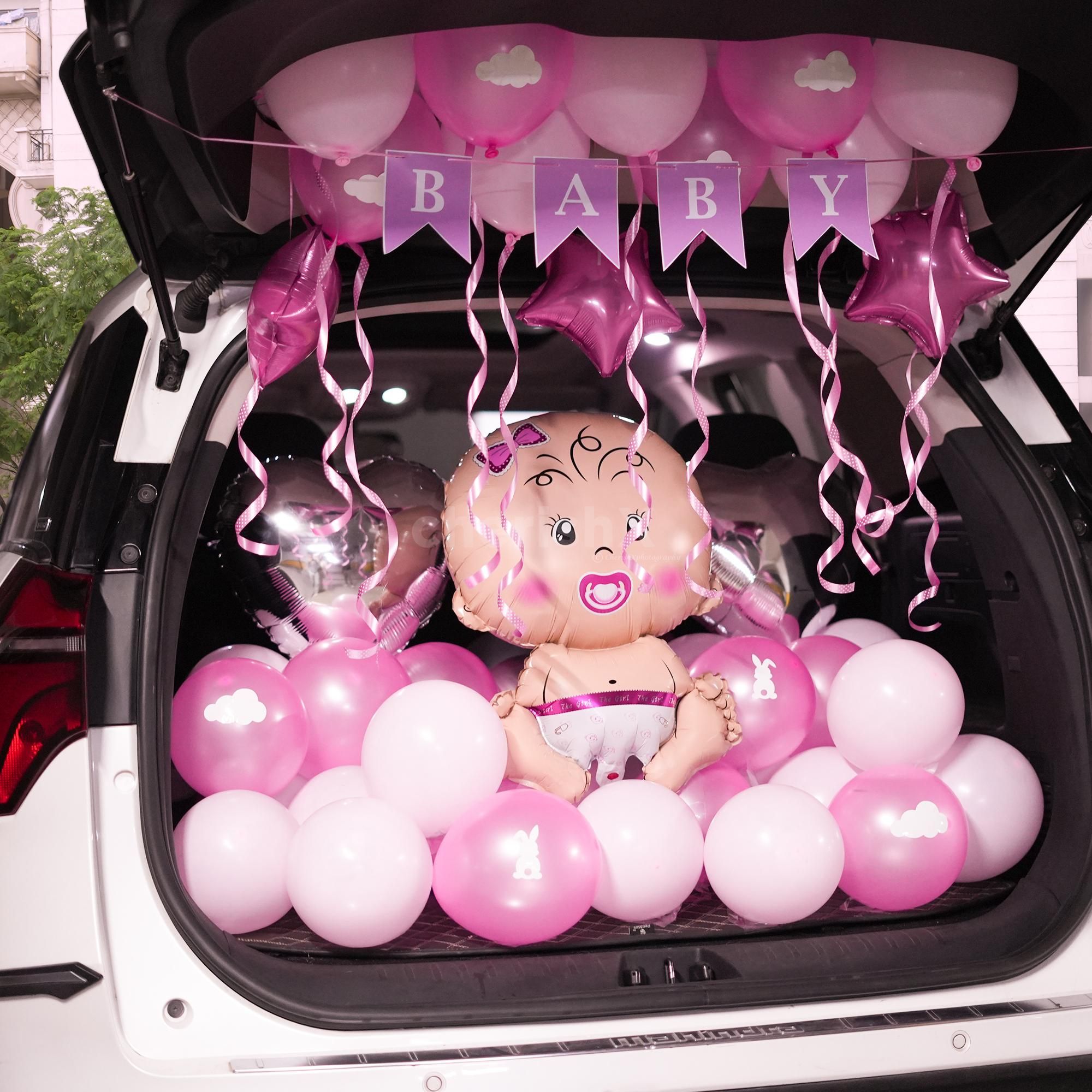 Simple Pink balloon decor for car