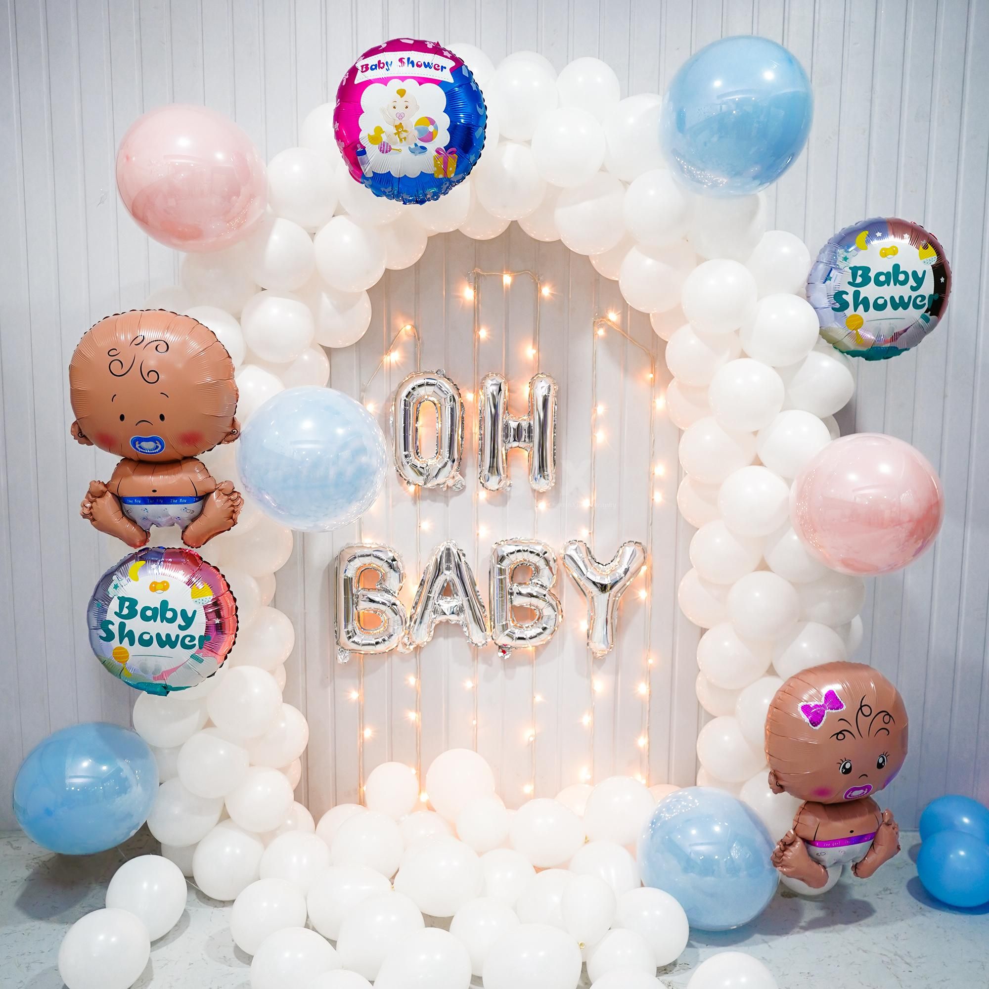 Simple Silver 'Oh Baby' balloon decor