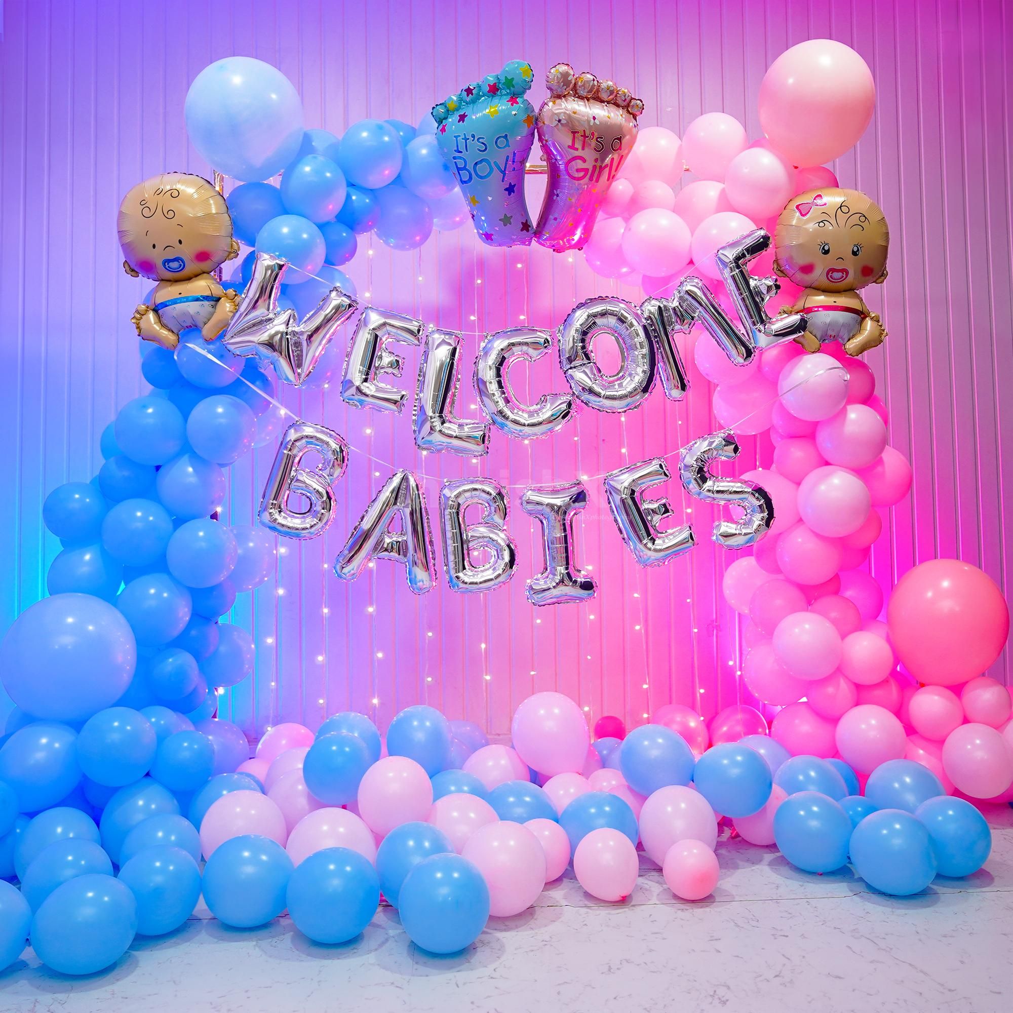Blue and Pink balloon baby theme decor